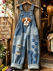 Women's Animal Dog Zipper Art Printed Strap Pants