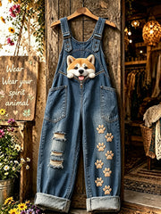 Women's Animal Dog Zipper Art Printed Strap Pants