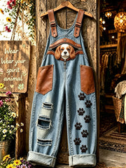 Women's Animal Dog Zipper Art Printed Strap Pants
