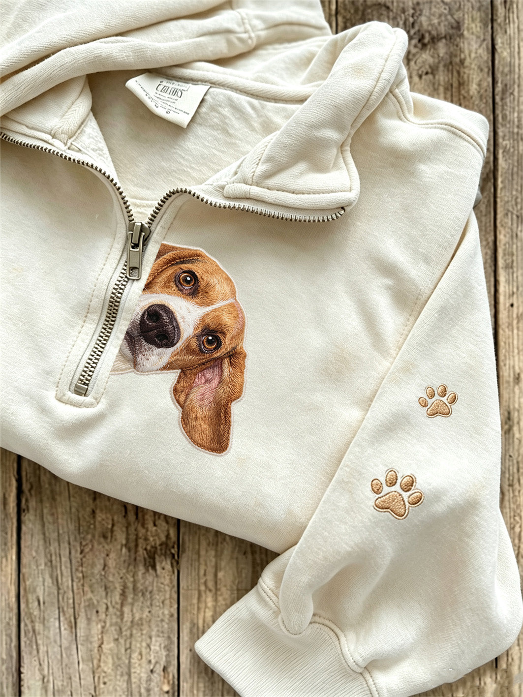 Women's cute little dog pattern printed casual half zipper sweatshirt