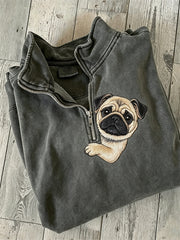 Women's Peeking Pug Dog Print Zip Up Sweatshirt