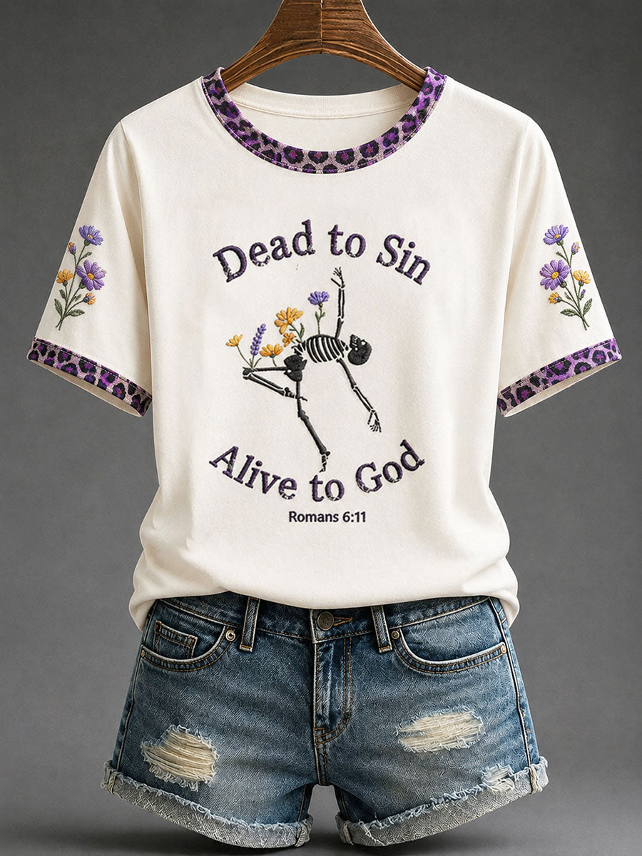 Women's 'Dead To Sin Alive To God' Romans 6:11 Faith Halloween Casual T-shirt