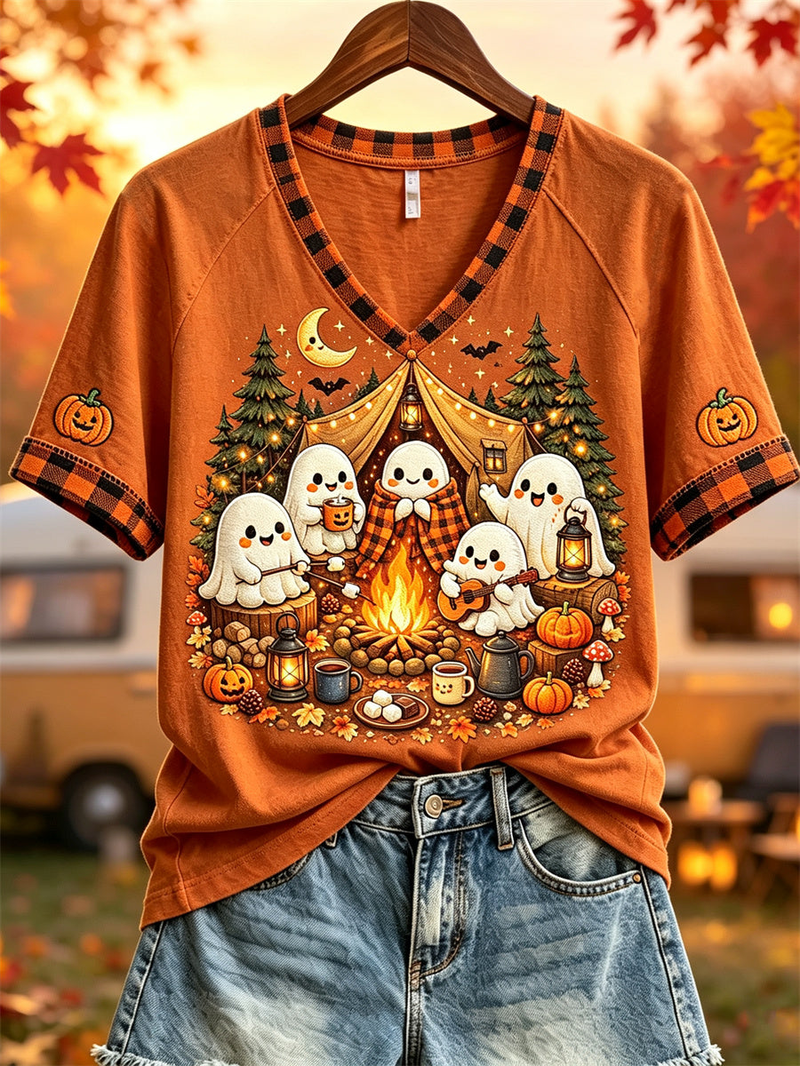 Women's Halloween Ghosts Fall Camping Print short-sleeved T-shirt