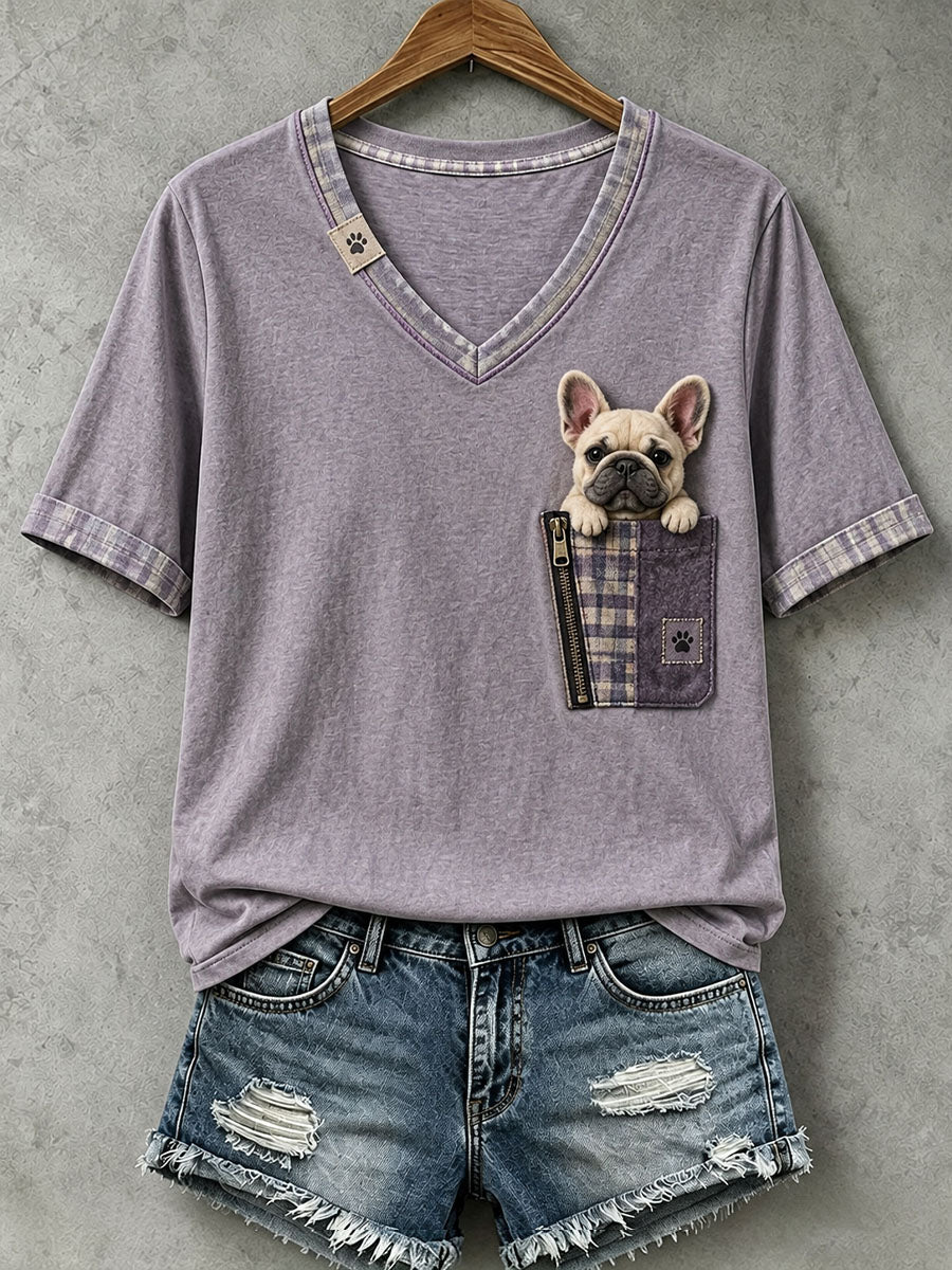 Women's Lovely French Bulldog Felt Art T-Shirt