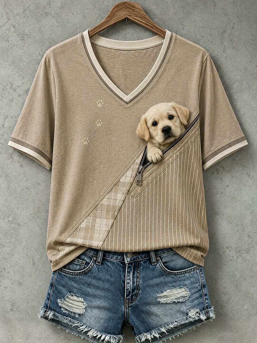 Women's Lovely Golden Retriever Felt Art T-Shirt