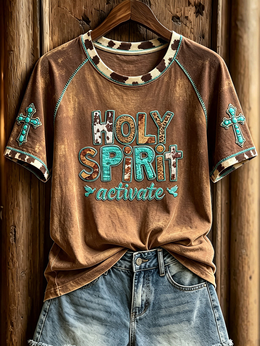 Women's Western Holy Spirit Activate Print Round Neck Short Sleeve T-shirt