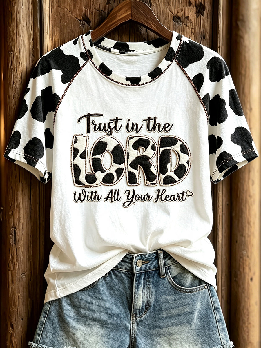 Women's Trust In The Lord With All You Heart Print Round Neck Short Sleeve T-shirt