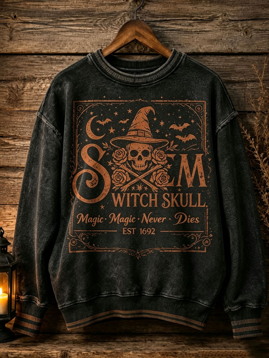 Halloween Witch Print Casual Loose Long Sleeved Sweatshirt