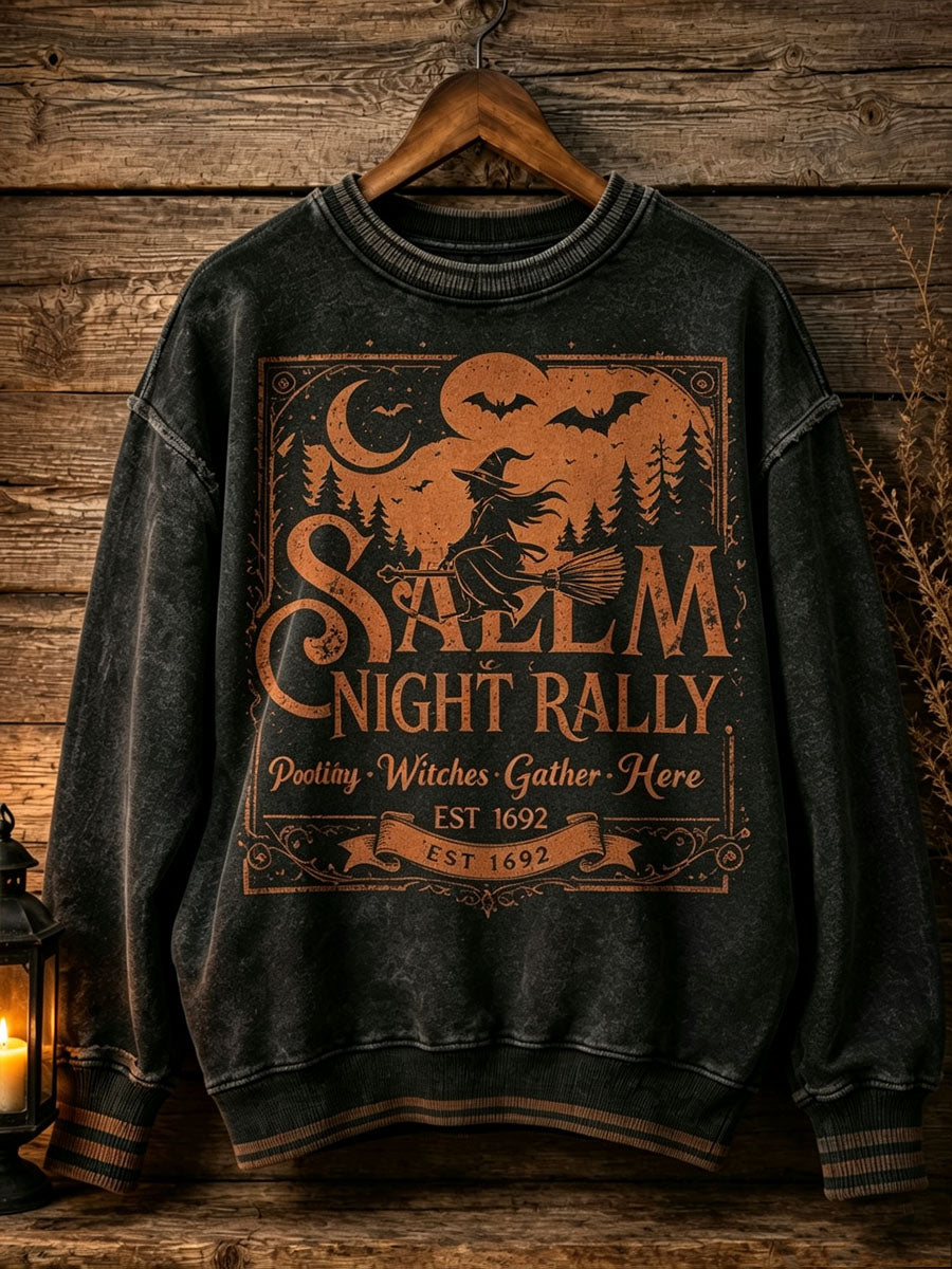 Halloween Witch Print Casual Loose Long Sleeved Sweatshirt