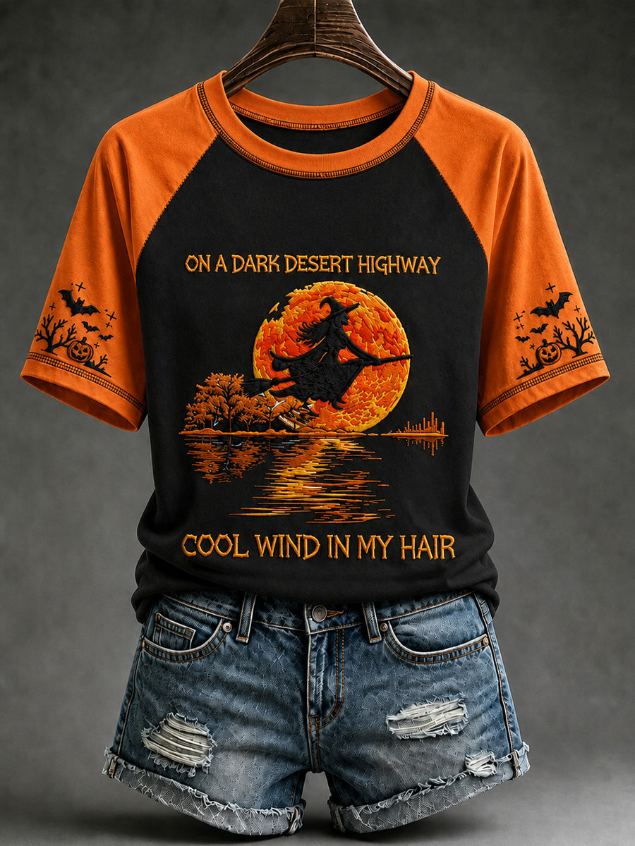 Women's Halloween Witch Pumpkin Bat Short Sleeve T-shirt