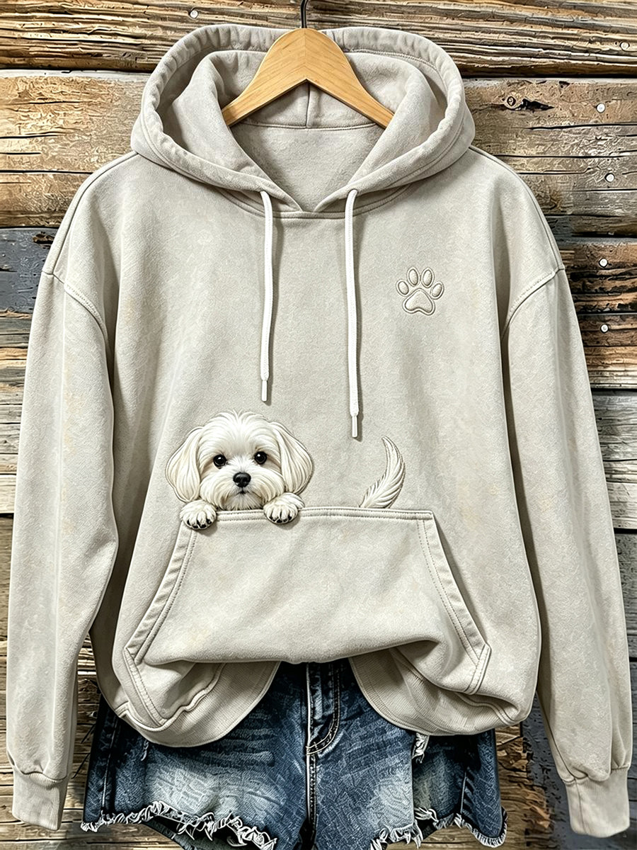 Women's Cute Maltese Dog & Paw Print Cozy Hoodie