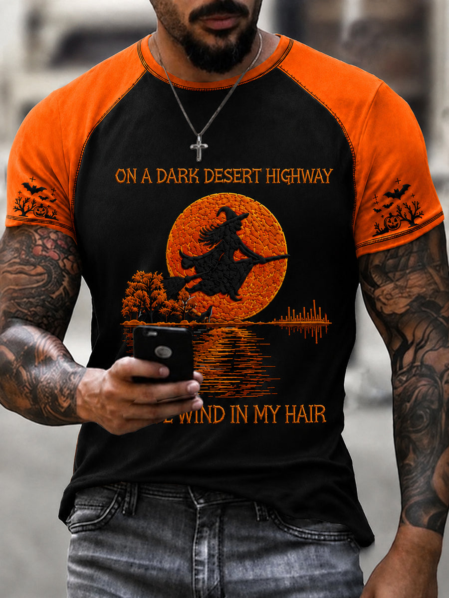 Men's Halloween Witch Pumpkin Bat Short Sleeve T-shirt