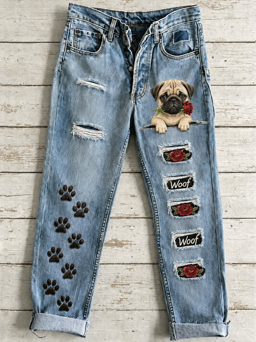 Women's Cute Animal Dog Art Print Flared Trousers
