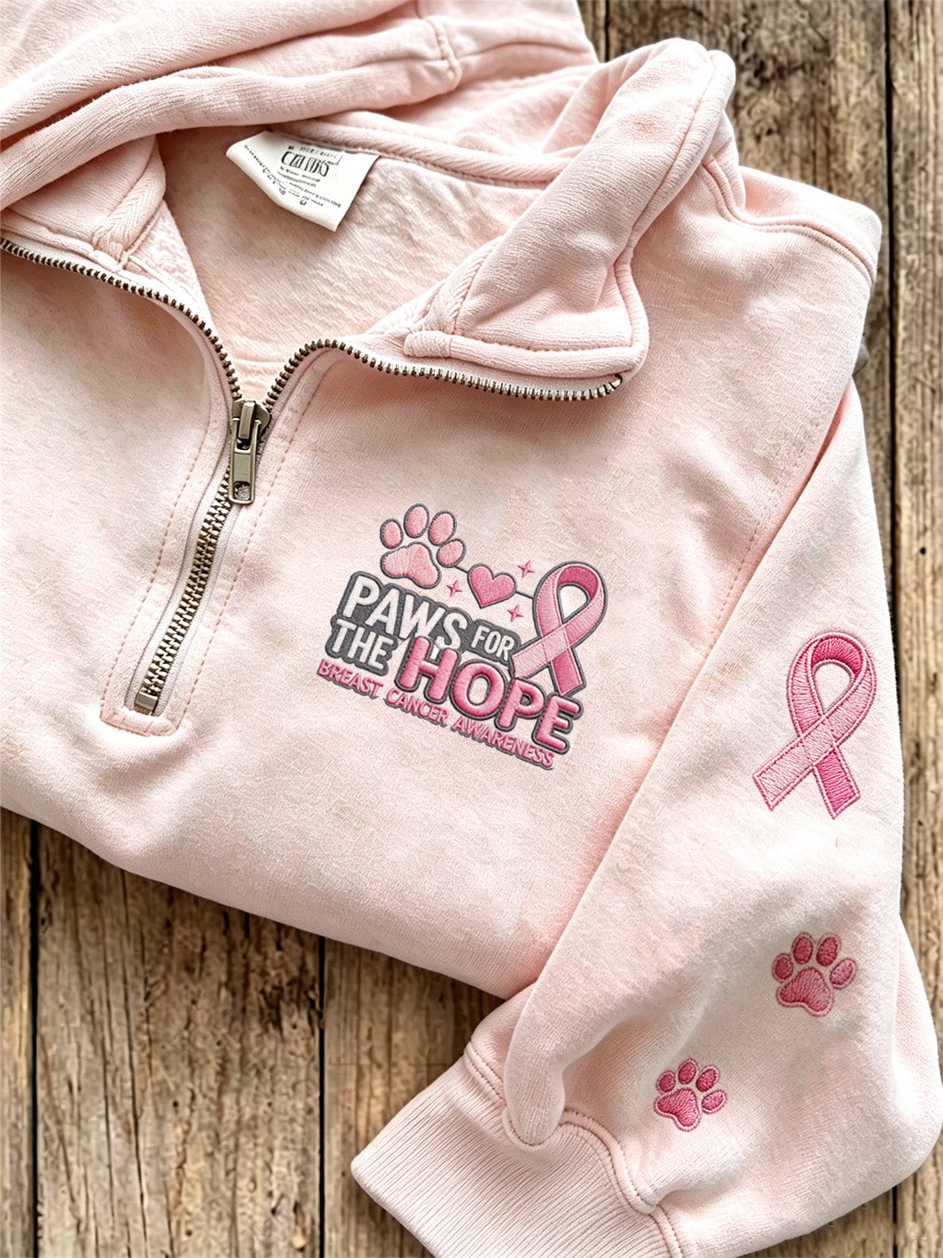 Women's Breast Cancer Themed Cute Dog Pattern Prints Casual Half-Zipper Sweatshirt