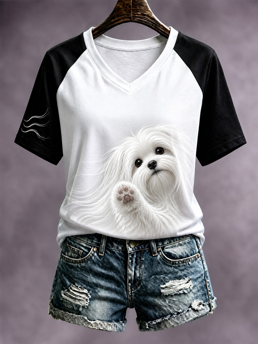Casual T-Shirt With Vintage-Style Animal Art Print