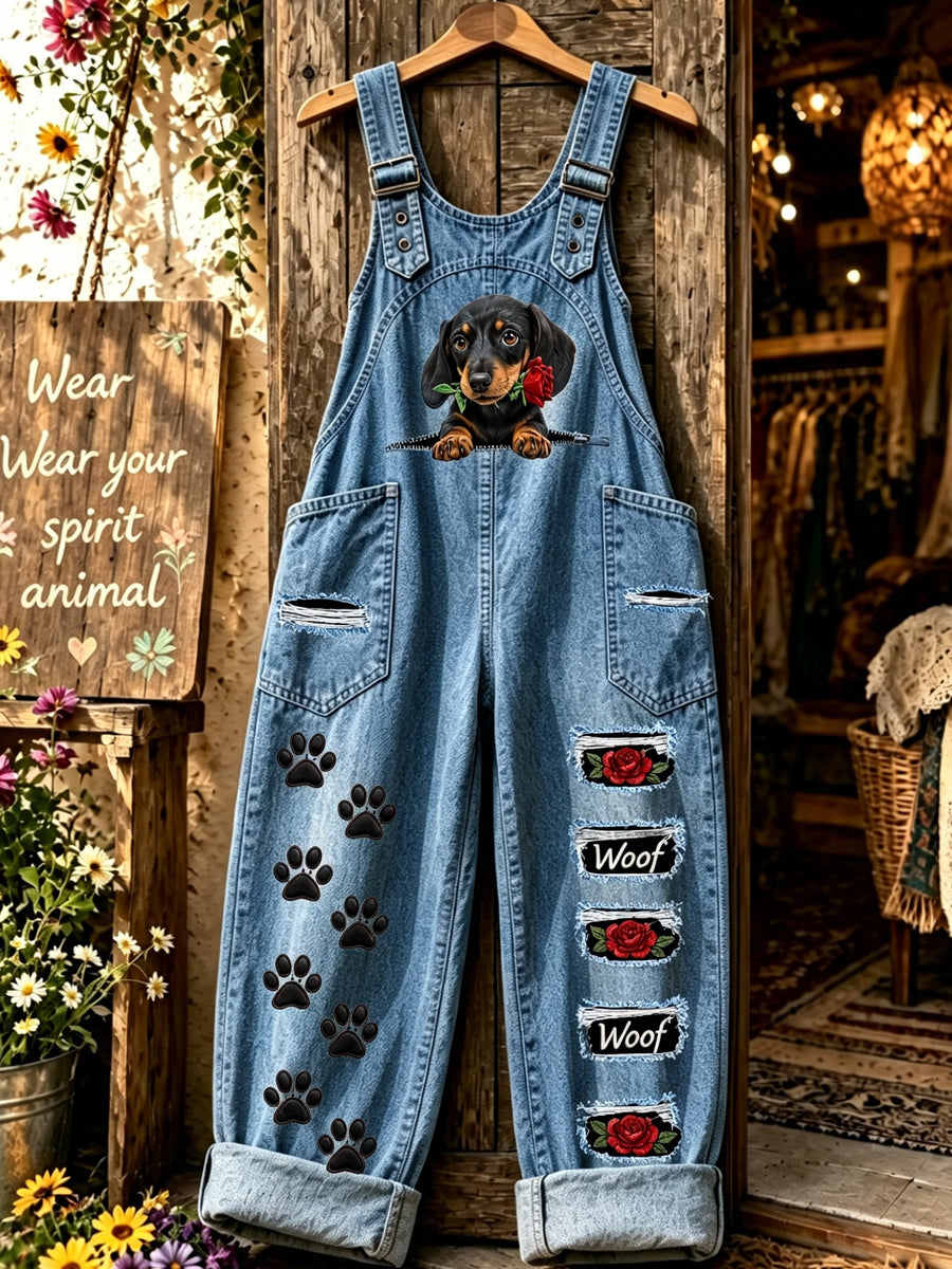 Women's Animal Dog Art Printed Overalls