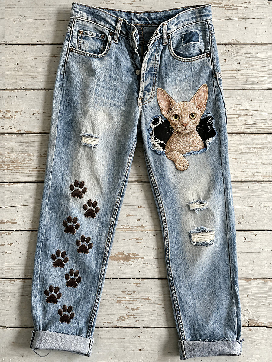 Women's Animal Cat Print Flared Trousers