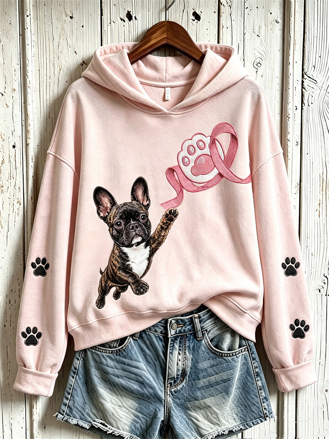 Women's Breast Cancer Themed Cute Dog Pattern Prints Casual Sweatshirt