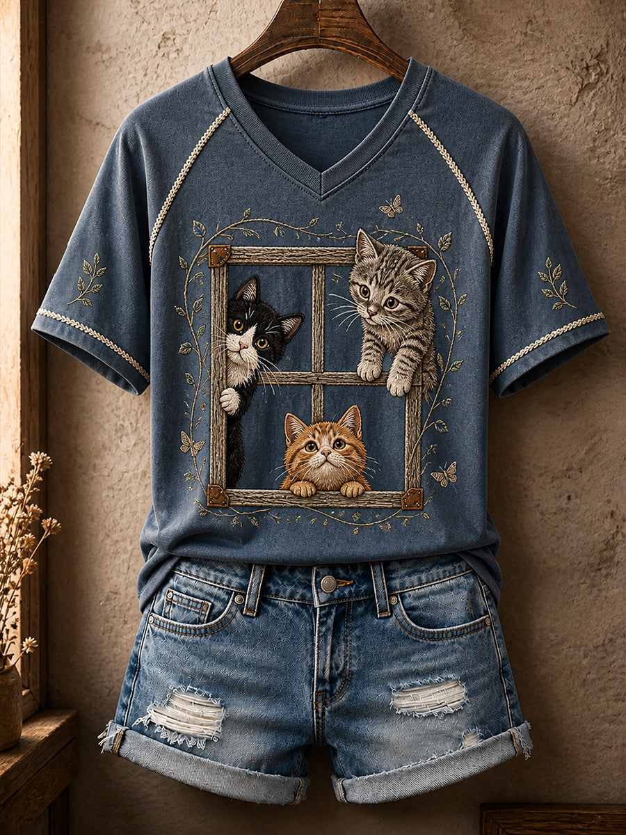 Retro Animal Art Print Art Casual Raglan Sleeve T-Shirt