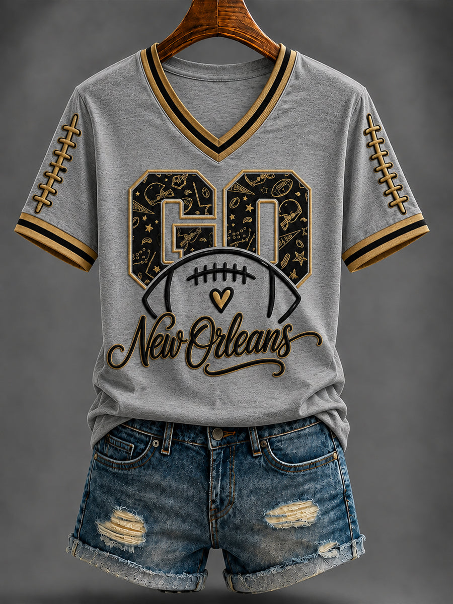 Women's America Football Printed V-neck T-shirt