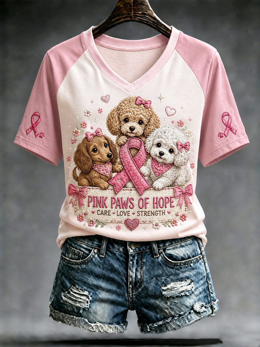 Women's Breast Cancer Awareness & World Dog Day Graphic Print Raglan Short-Sleeve T-Shirt