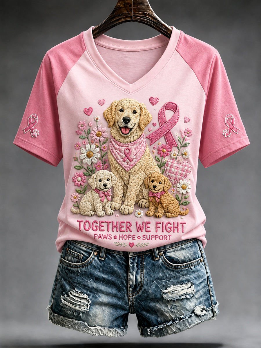 Women's Breast Cancer Awareness & World Dog Day Graphic Print Raglan Short-Sleeve T-Shirt