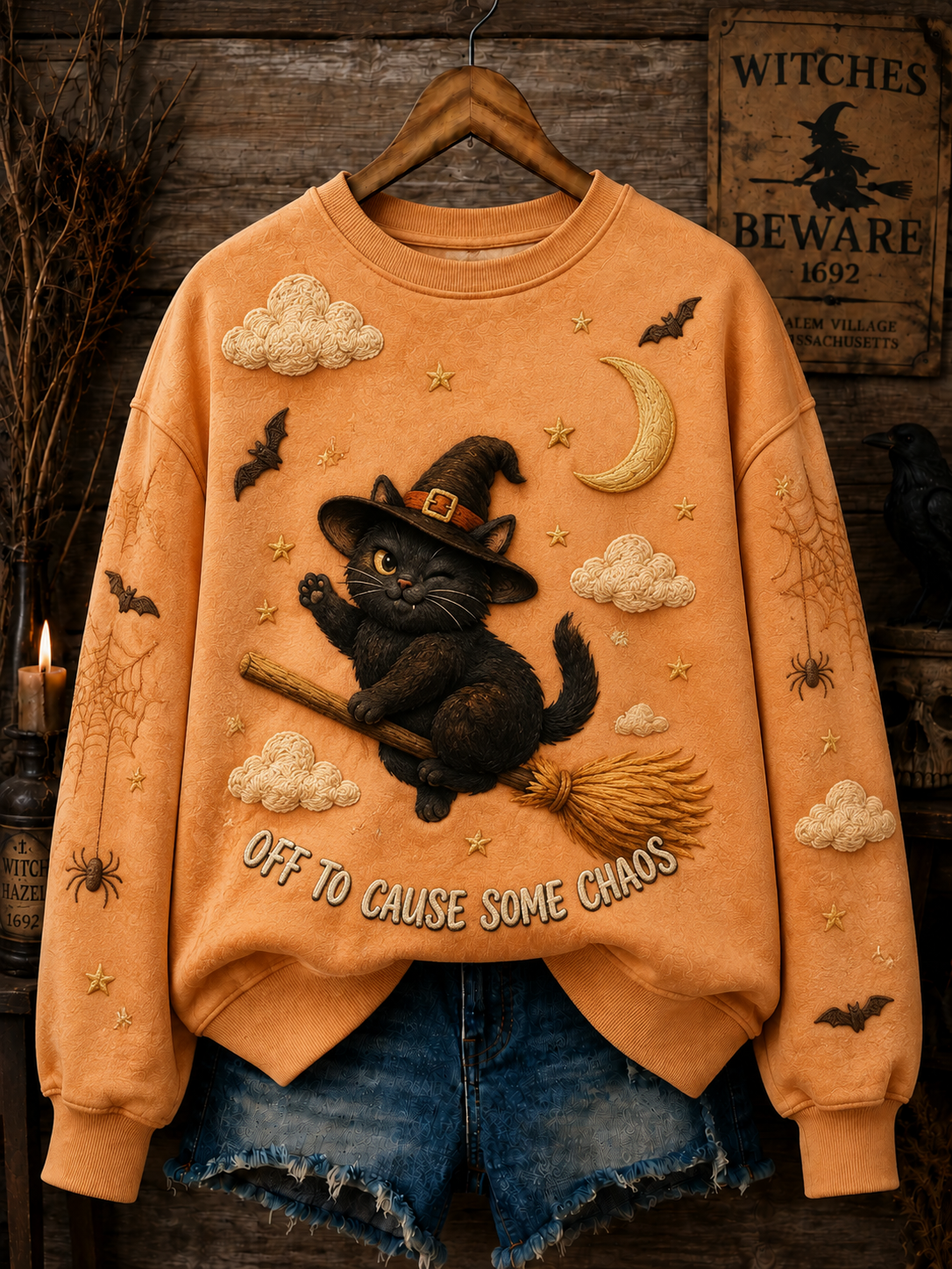 Women's Halloween Cat Regular Sweatshirt