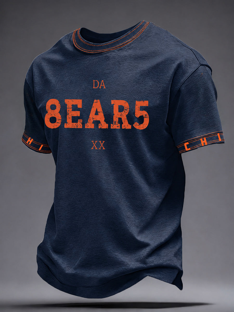 Men's Chicago Football Lover Bear Art Printed T-shirt