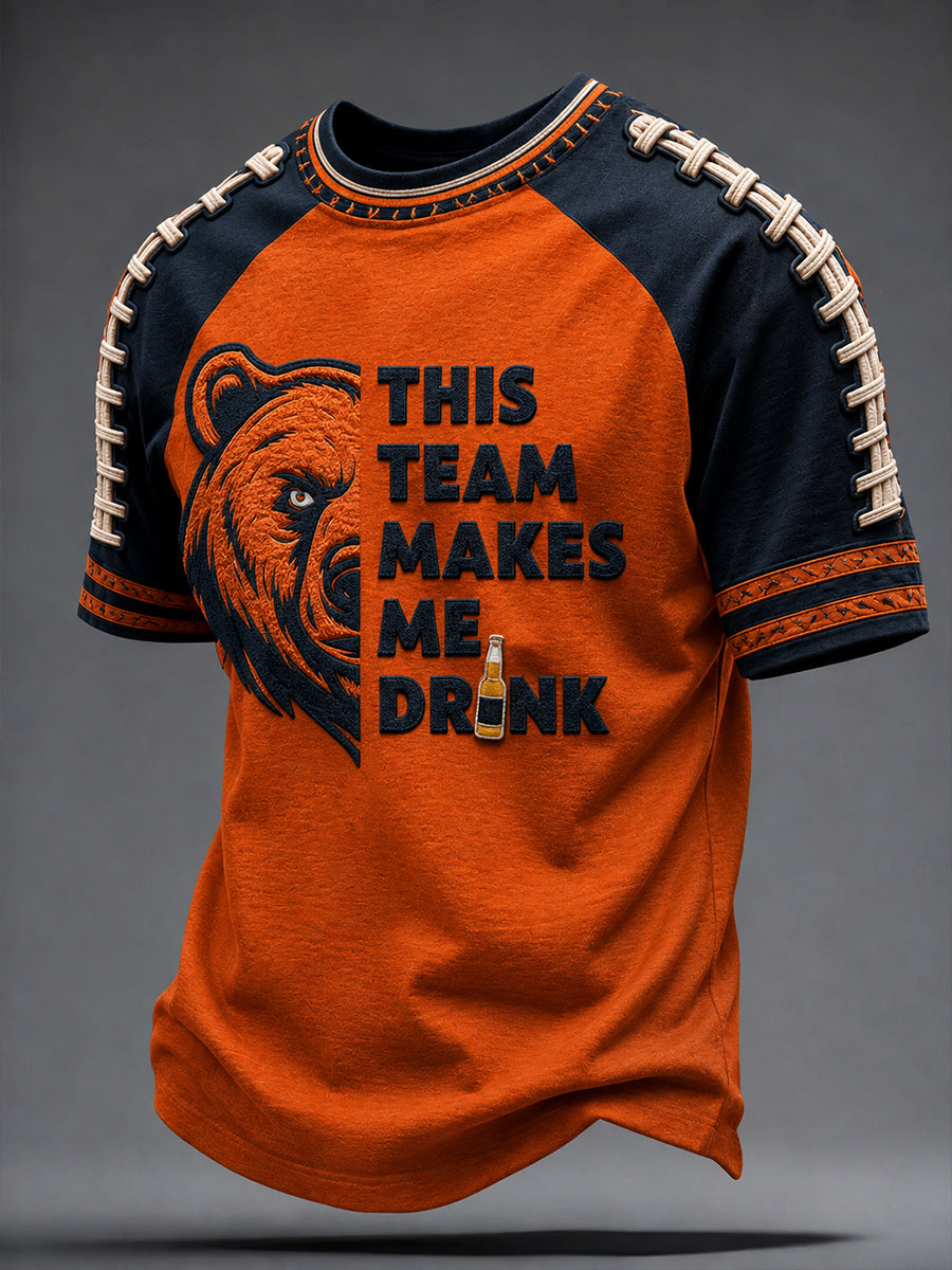 Men's Chicago Football Lover Bear Art Printed T-shirt