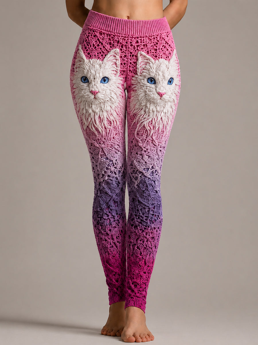 Women's Animal Cat Floral Abstract Print Casual Leggings