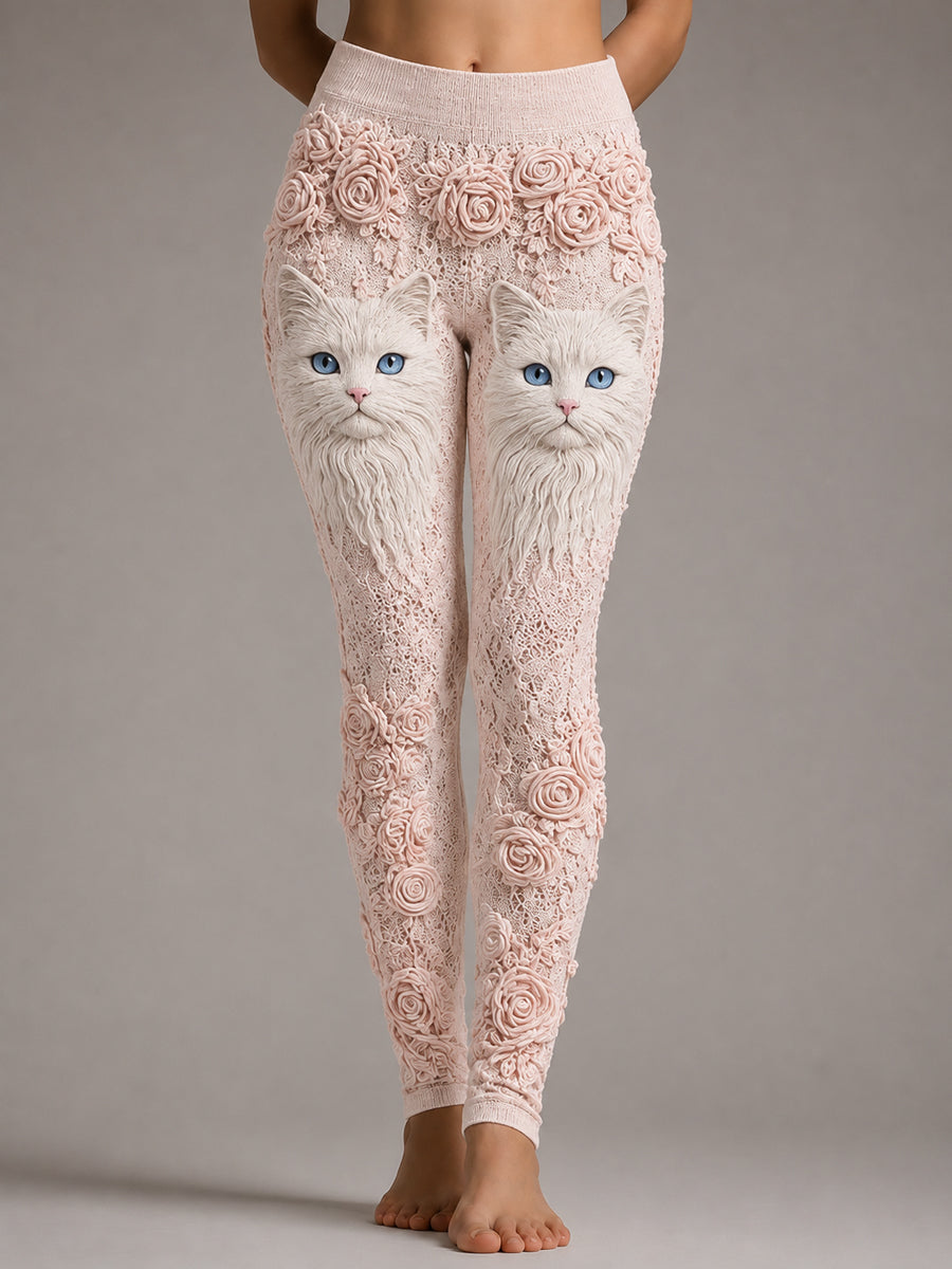 Women's Animal Cat Floral Abstract Print Casual Leggings