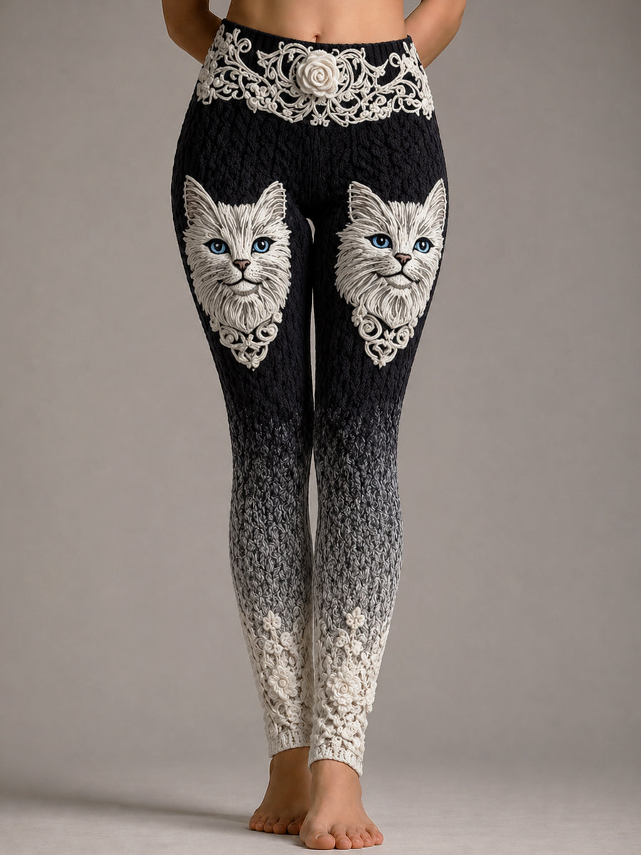 Women's Animal Cat Floral Abstract Print Casual Leggings