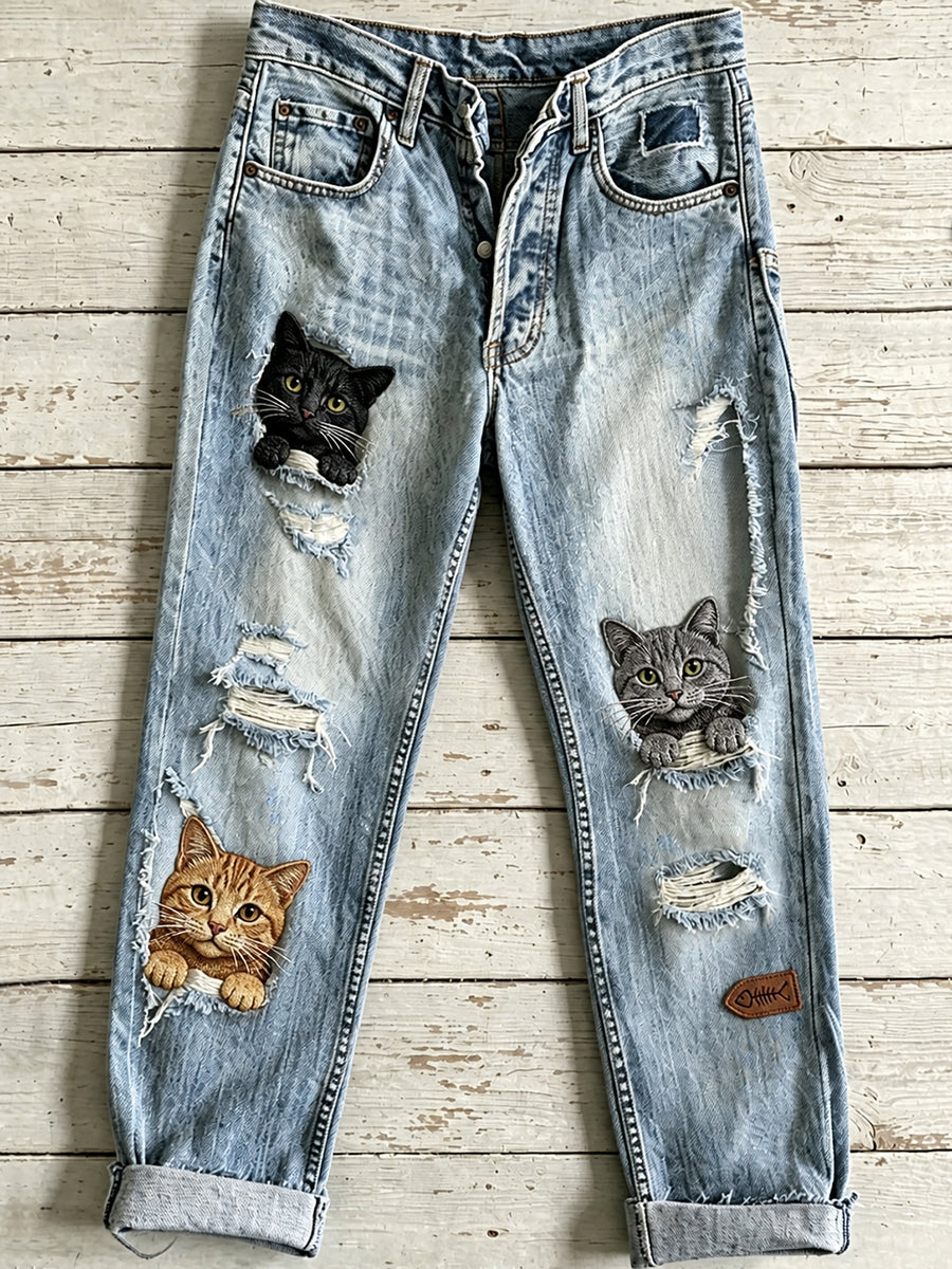 Women's Casual Jeans with Vintage Animal Art Print