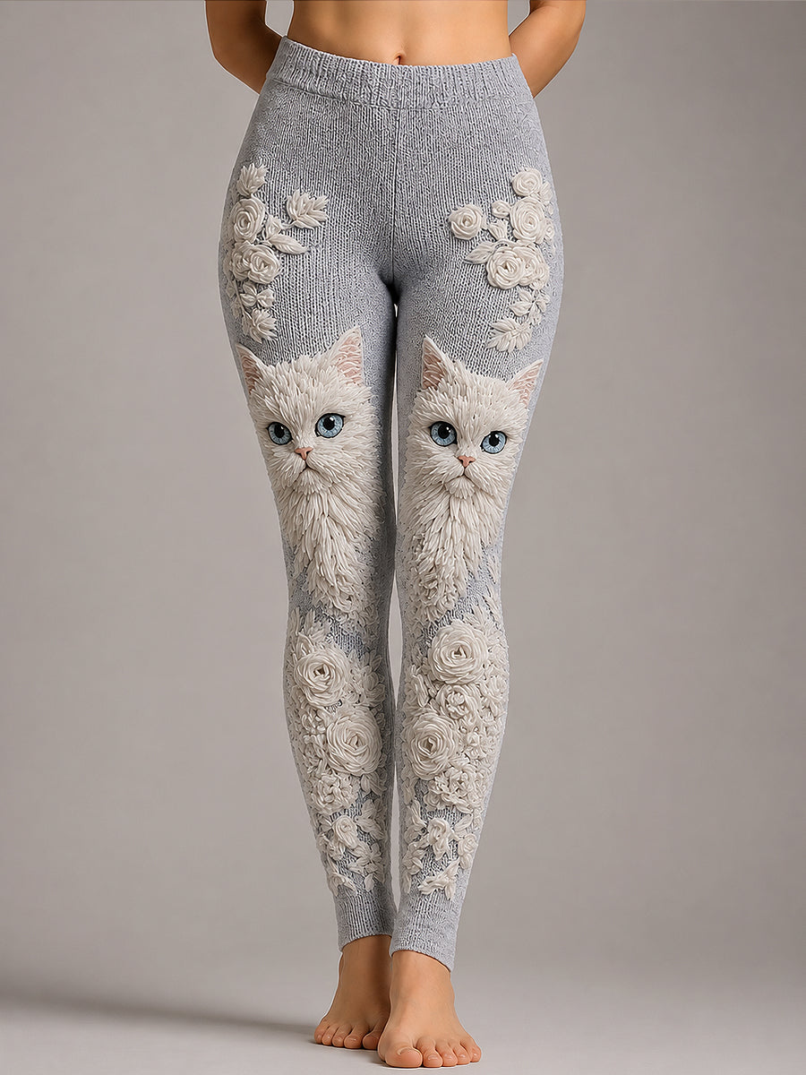 Women's Animal Cat Floral Abstract Print Casual Leggings