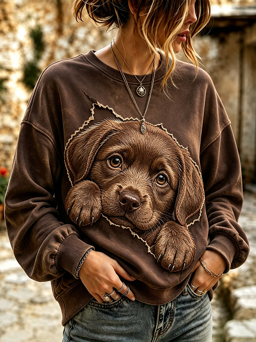 Women's Cute Peeking Chocolate Labrador Retriever Print Cozy Sweatshirt