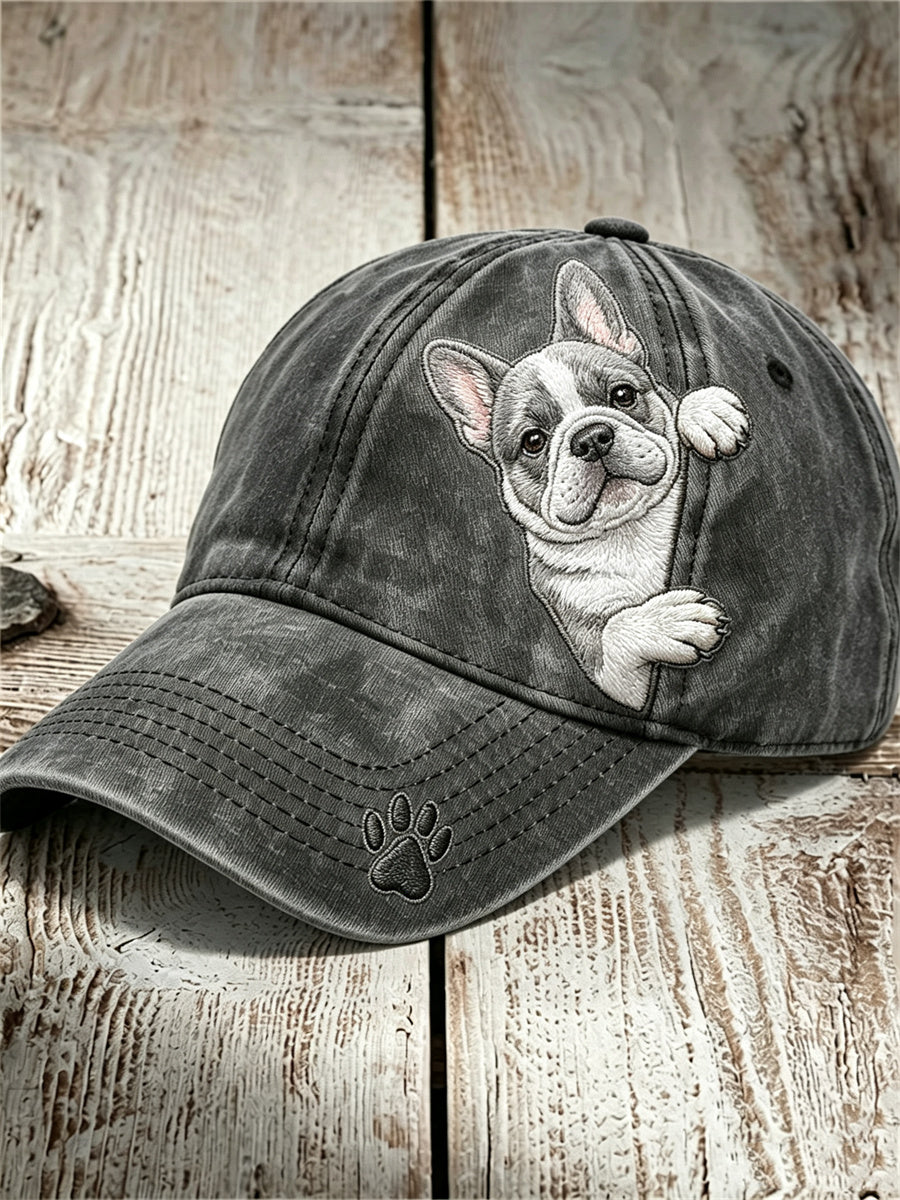 Unisex Funny Peeking French Bulldog & Paw Print Cap