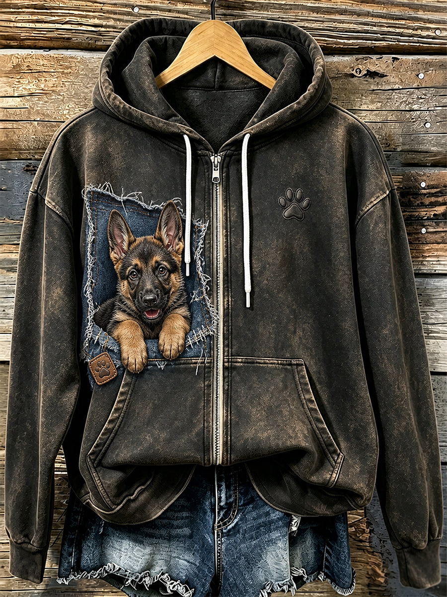 Retro Animal Print Casual Comfortable Hooded Jacket