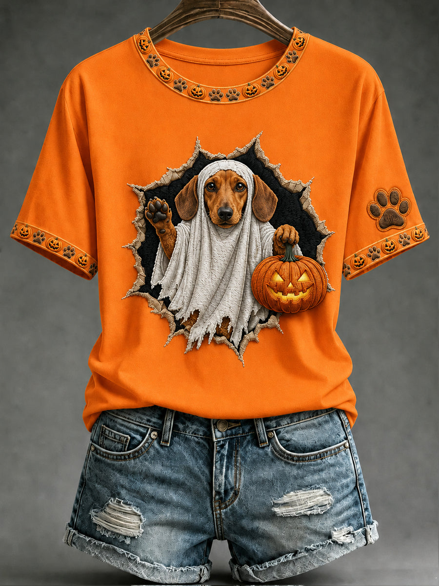 Women's Halloween Animals Printed Vintage Fashion Loose Short Sleeve T-Shirt