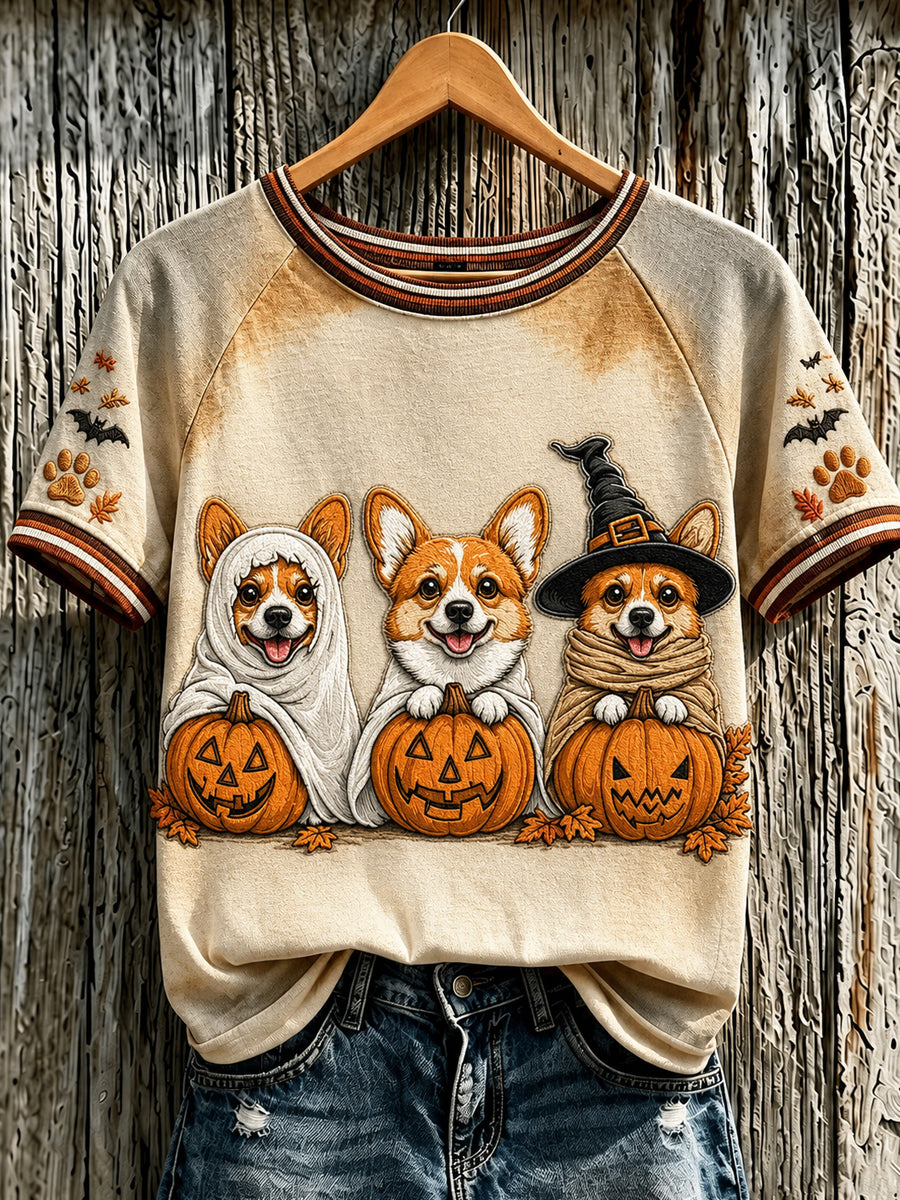 Women's Halloween Animals Printed Vintage Fashion Loose Short Sleeve T-Shirt