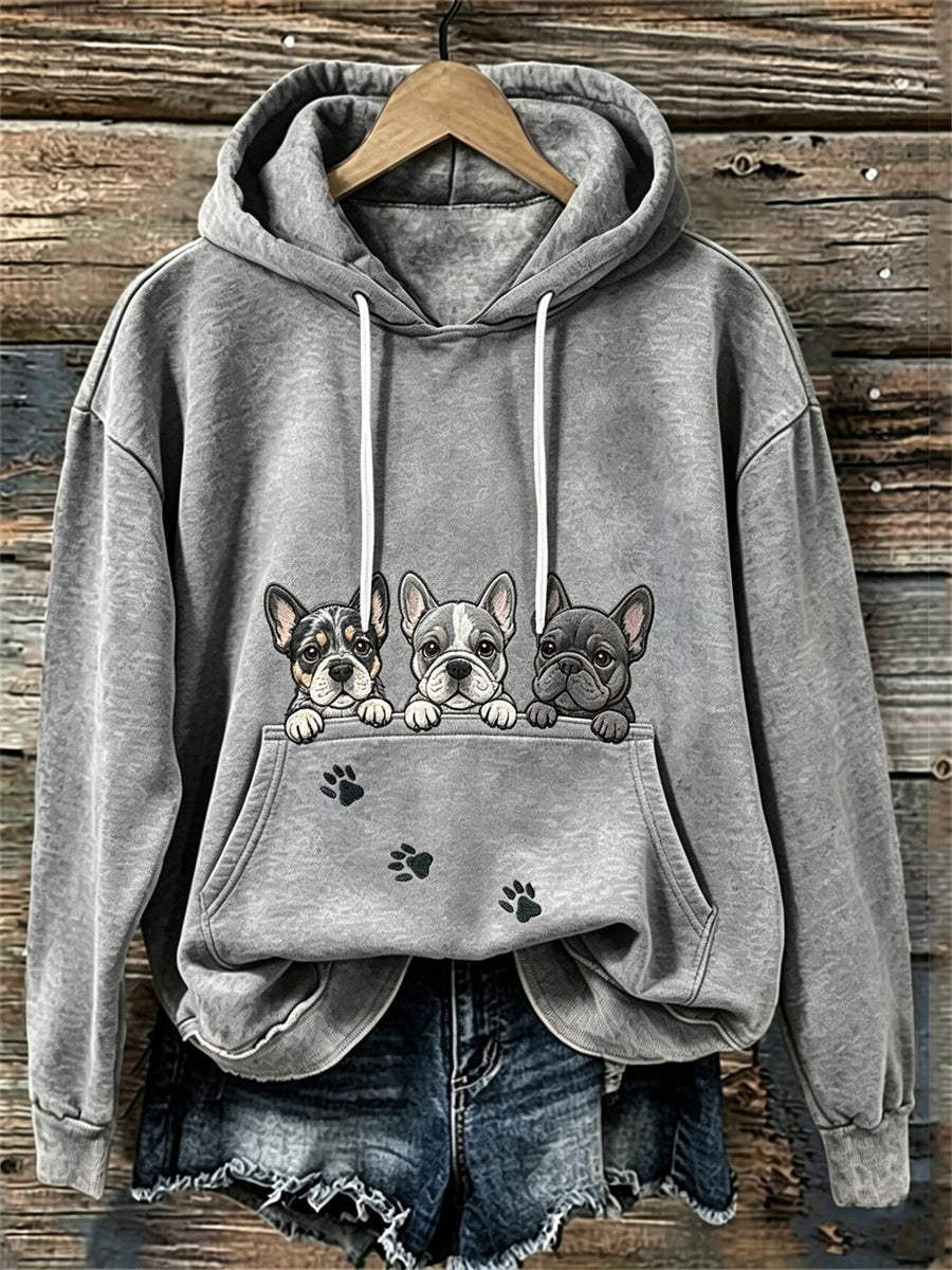Women's Peeking French Bulldogs & Paw Prints Cozy hoodie