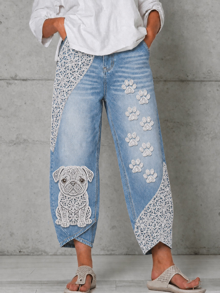 Women's Animal Dog Art Print Flared Trousers