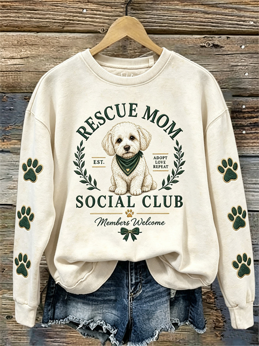 Women's Vintage Rescue Mom Social Club Dog Lover Print Sweatshirt