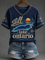 Women's Always Lake Ontario Print V-neck Short-sleeved T-shirt