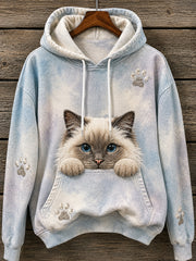 Women's Animal Printed Round-Neck Long-Sleeved Hooded Sweatshirt