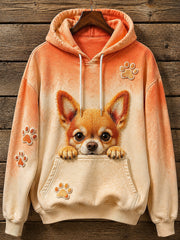 Women's Animal Printed Round-Neck Long-Sleeved Hooded Sweatshirt