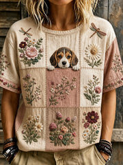 Women's Animal Floral Printed Vintage Fashion Loose Short Sleeve T-Shirt
