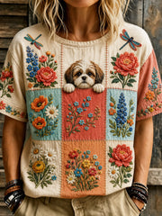 Women's Animal Floral Printed Vintage Fashion Loose Short Sleeve T-Shirt