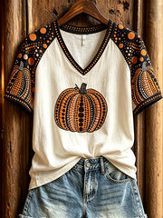 Women's Polka Dot Pumpkin Pattern Casual Short-sleeved T-shirt