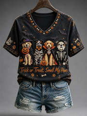 Women's Halloween dog print short-sleeved T-shirt