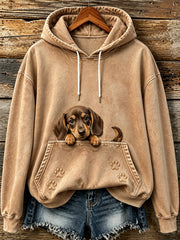 Women's Lovely Peeking Dachshund & Paws Print Hoodie